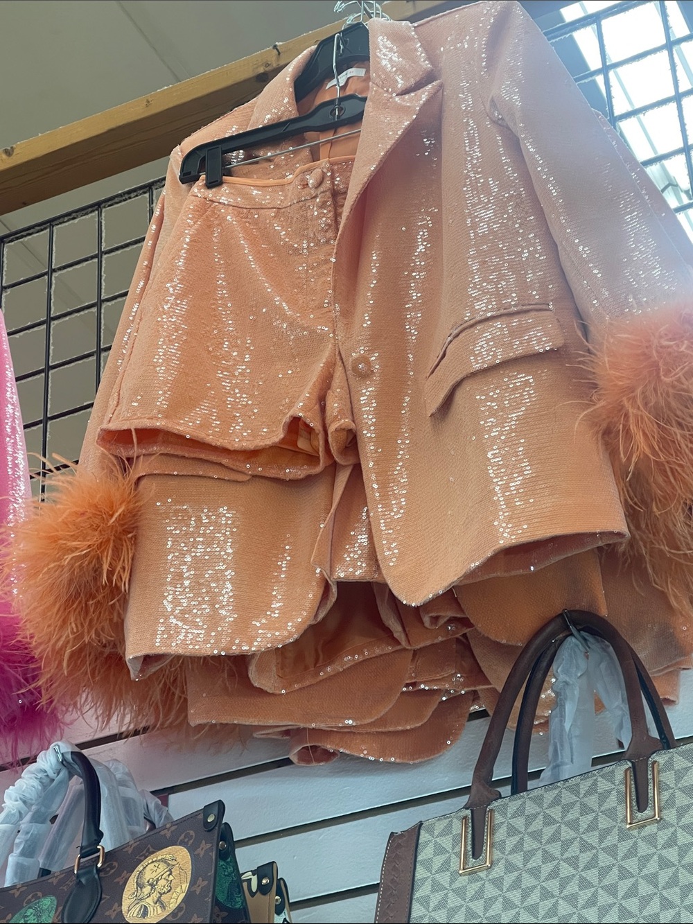 Shimmery Peach Sequin Women’s Shorts set